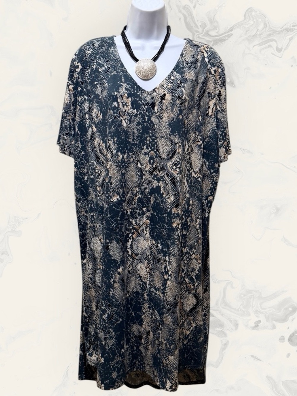 Christian Siriano Snake Print Stretch V-Neck Tunic Slip Short Sleeve Dress 2XL